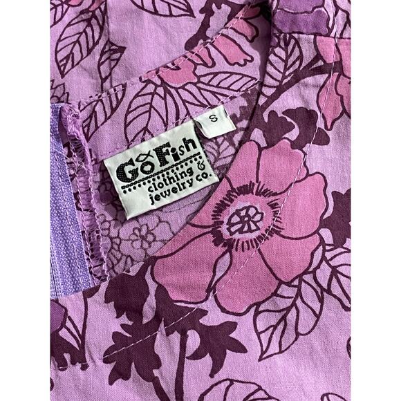 GO FISH Lavender Purple Tropical Floral Top SMALL Handmade 100% Cotton Boho - Picture 4 of 5